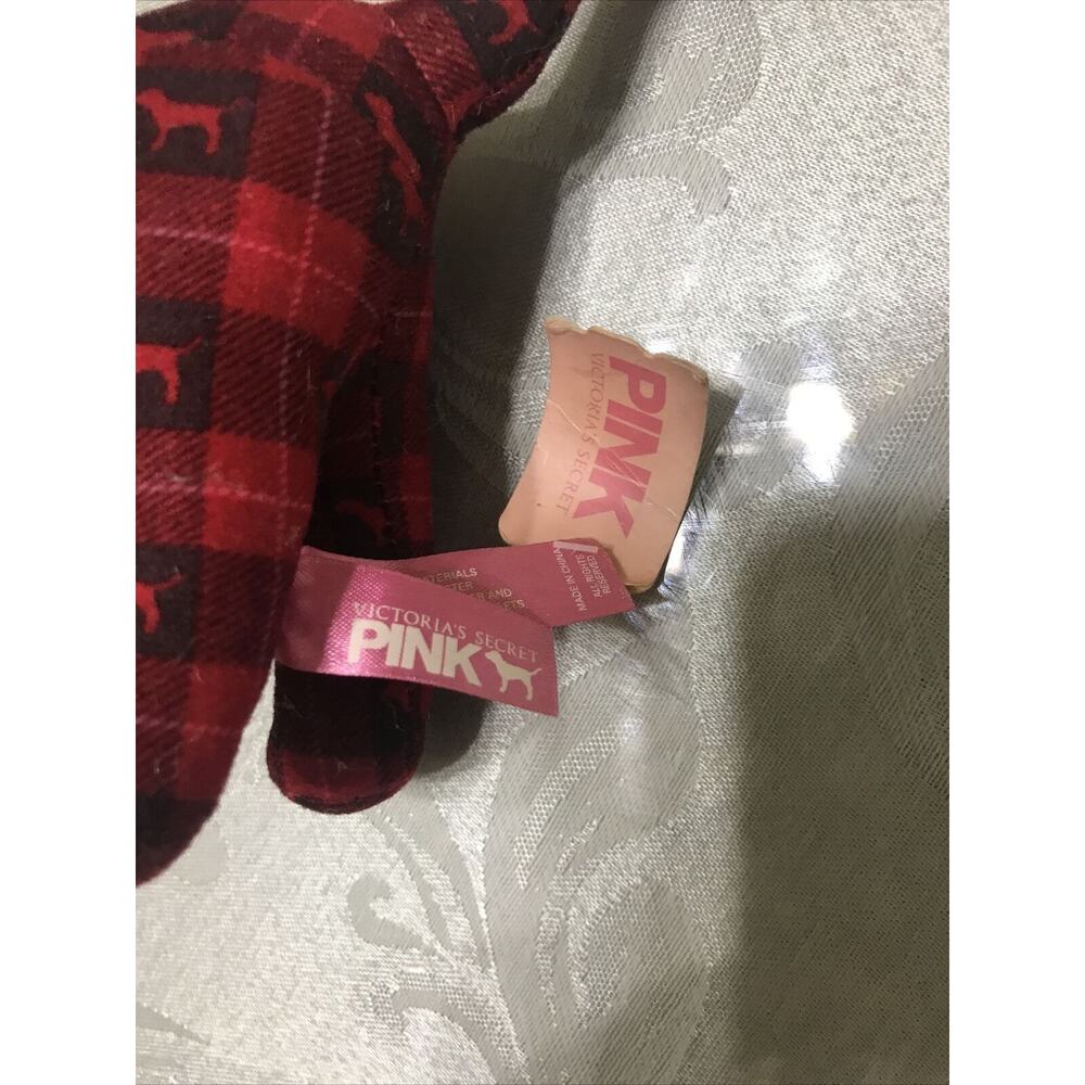 Victoria's Secret PINK Plush Red & Black Plaid‎ Dog Puppy White Scarf With tag - Picture 5 of 5